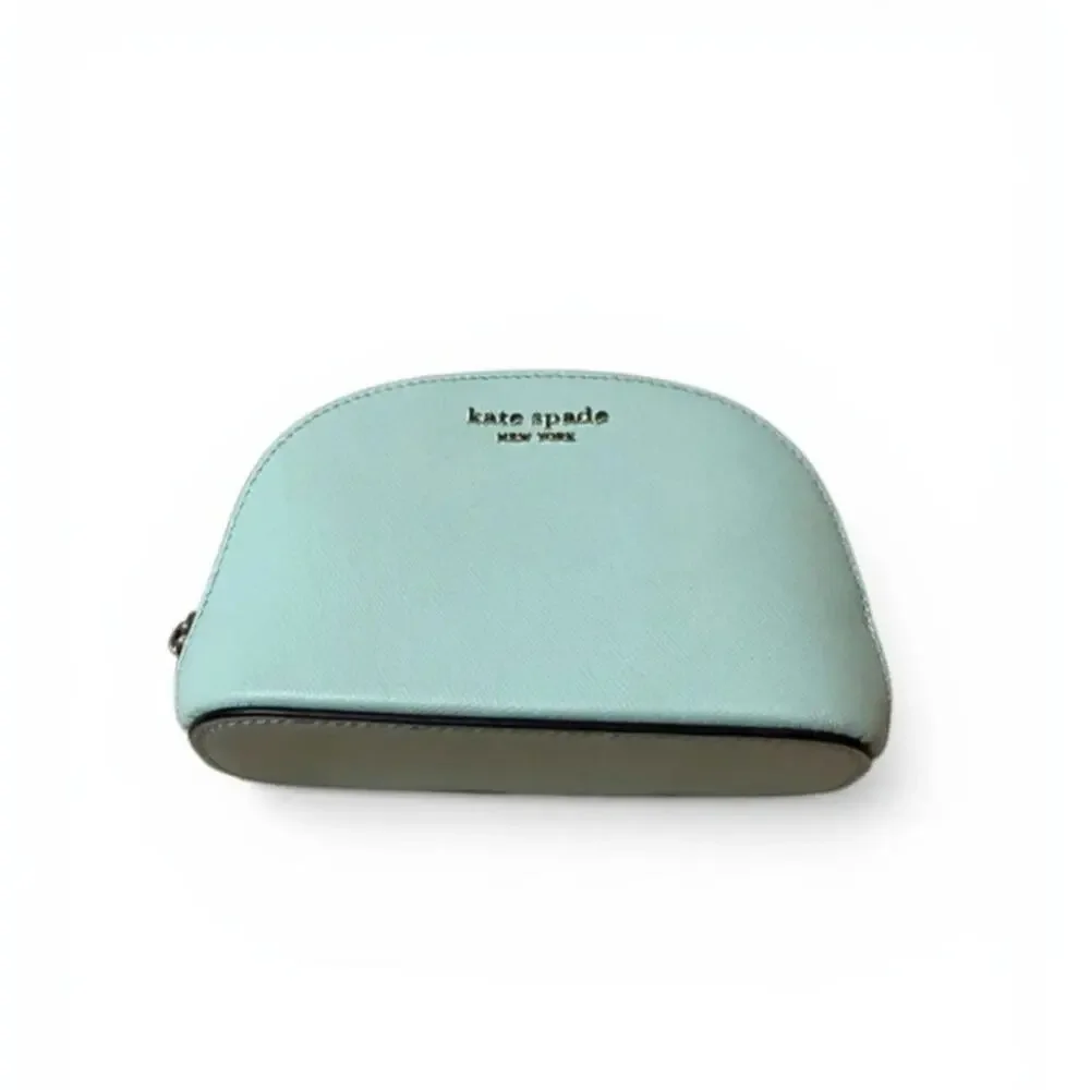 Kate Spade NY Cameron Street Abalene Cosmetic Case Aqua Green Blue Leather